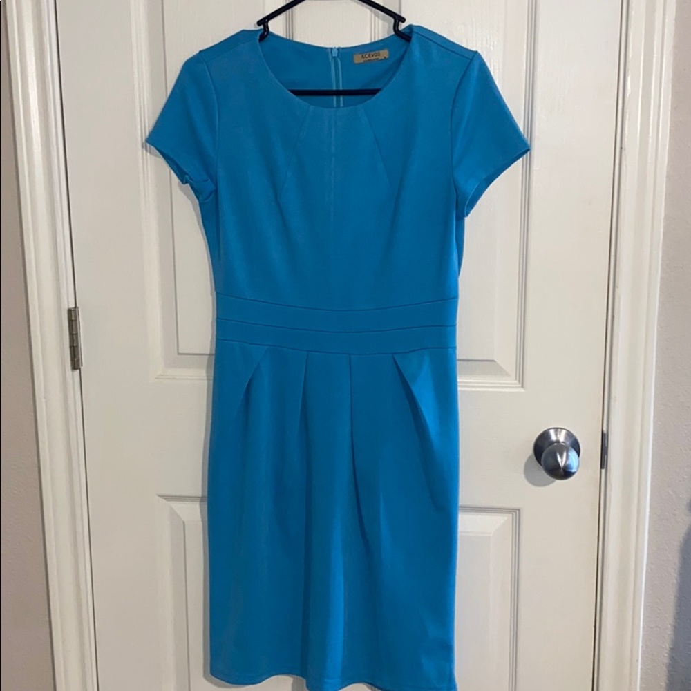 Cerulean blue midi wear to work dress